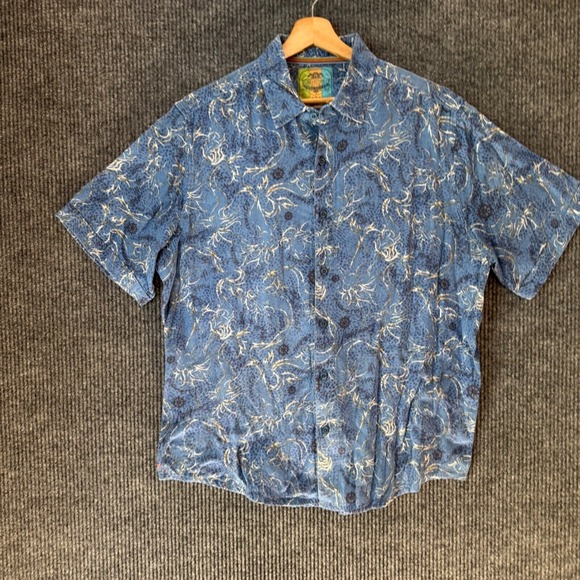 Margaritaville Geo Shirt Button Up Short Sleeve Resort Wear Blue XL Jimmy Buffet - Picture 1 of 6
